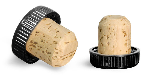 34 mm Cork Stoppers, Black Ribbed Bar Top w/ Natural Cork