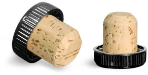 Cork Stoppers, Black Ribbed Bar Tops w/ Natural Corks