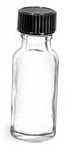 1/2 oz Clear Glass Round Bottles w/ Black Phenolic Cone Lined Caps
