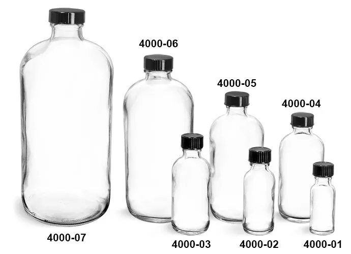JG Finneran D0149-8 Clear Borosilicate Glass Standard Boston Round Bottle with Black Phenolic Closure 24-400mm Cap Size 8oz Capacity Pack of 12 PE Cone Lined 