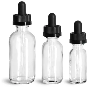 5oz clear glass bottle supplied with 24mm black plastic lid, can be fitted  with 24mm dropper insert