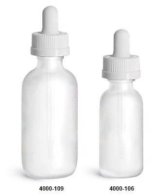 Glass Bottles, Frosted Glass Boston Round Bottles w/ White Child Resistant Glass Droppers