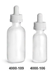 New Frosted Glass Boston Round Bottles w/ White Child Resistant Droppers