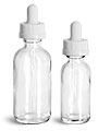 Clear Glass Boston Round Bottles w/ White Child Resistant Glass Droppers
