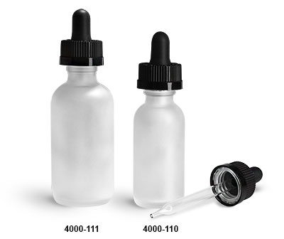 Glass Bottles, Frosted Glass Boston Round Bottles w/ Black Child Resistant Glass Droppers