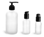 Frosted Glass Boston Round Bottles w/ Black Pumps