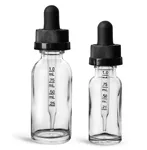 Clear Glass Boston Round Bottles w/ Black Child Resistant Graduated Glass Droppers