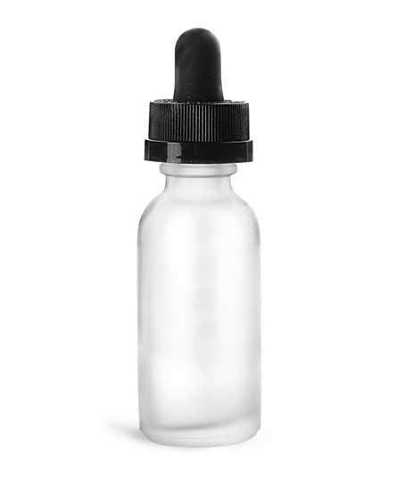Frosted Glass Boston Round Bottles w/ Black Child Resistant Graduated Glass Droppers 