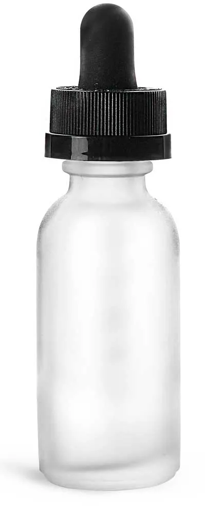 1 oz Frosted Glass Boston Round Bottles w/ Black Child Resistant Graduated Glass Droppers
