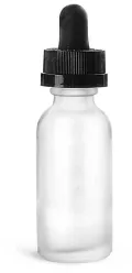 Frosted Glass Boston Round Bottles w/ Black Child Resistant Graduated Glass Droppers 