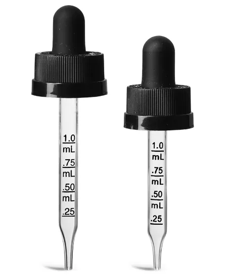1 oz Frosted Glass Boston Round Bottles w/ Black Child Resistant Graduated Glass Droppers