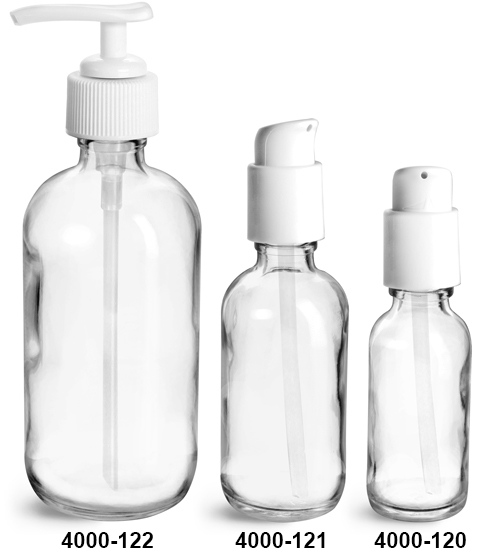 Download Sks Bottle Packaging Glass Bottles Clear Glass Boston Round Bottles W White Pumps