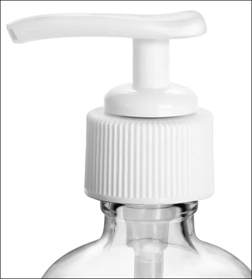  Clear Glass Bottles, Boston Round Bottles w/ White Pumps 