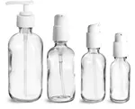Clear  Boston Round Bottles w/ White Pumps
