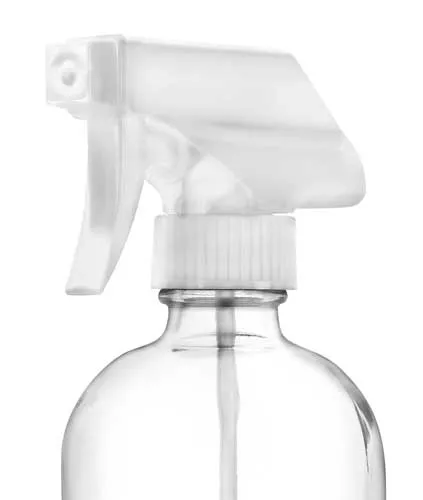 8 oz Clear Glass Boston Round Bottles w/ White Polypropylene Mini Trigger Sprayers