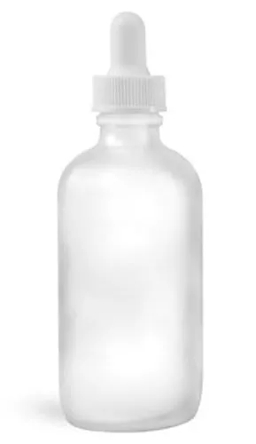 4 oz Glass Bottles, Frosted Glass Boston Round Bottles w/ White Bulb Glass Droppers
