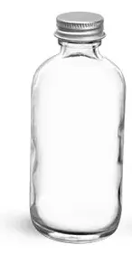 4 oz Clear Glass Boston Round Bottles w/ Lined Aluminum Caps