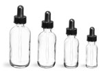Clear Glass Round Bottles w/ Black Bulb Glass Droppers