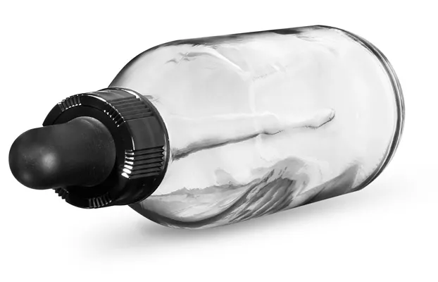 16 oz Clear Glass Boston Round Bottles (Black PP Cap) - 12/Case, Clear Type III 28-400