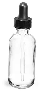 2 oz  Clear Glass Round Bottles w/ Black Bulb Glass Droppers