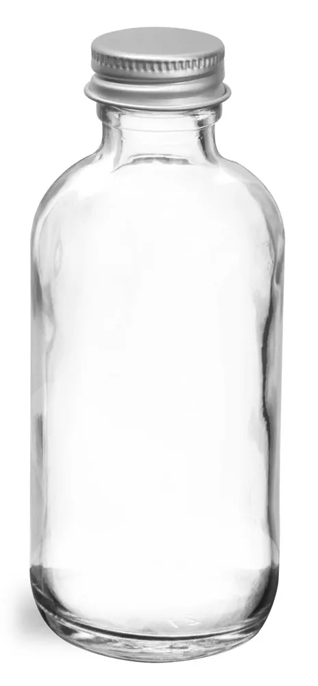 2 oz  Clear Glass Round Bottles w/ Lined Aluminum Caps