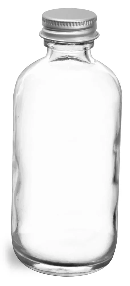 4 oz  Clear Glass Round Bottles w/ Lined Aluminum Caps