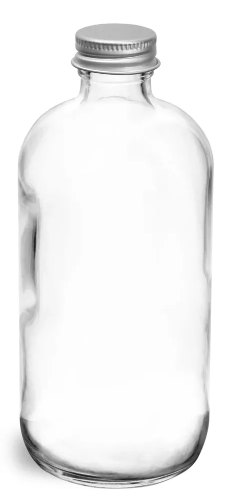 8 oz  Clear Glass Round Bottles w/ Lined Aluminum Caps