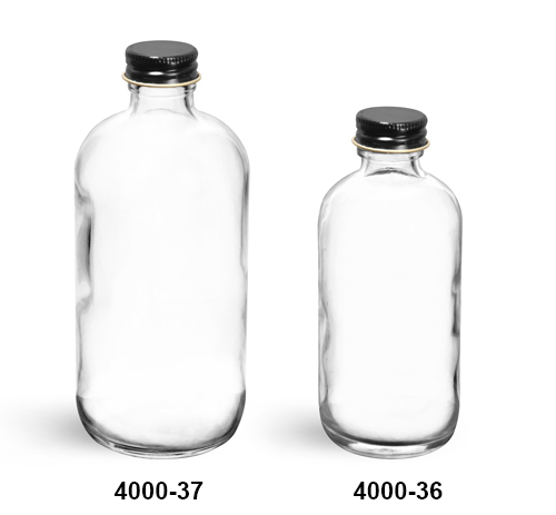 Sks Bottle And Packaging Glass Bottles Clear Glass Boston Round Bottles With Foil Lined Black