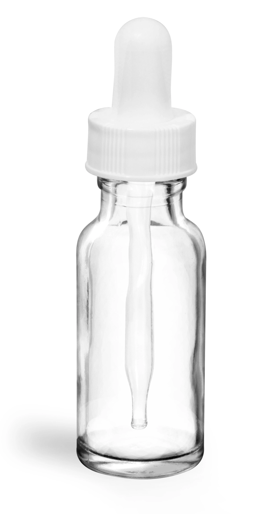 1/2 oz   Clear Glass Round Bottles w/ White Bulb Glass Droppers