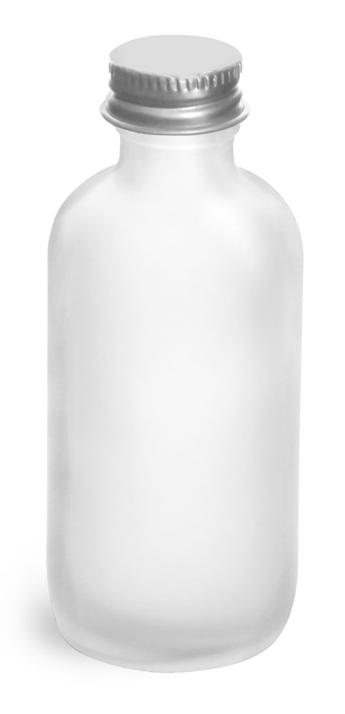 2 oz Frosted Glass Round Bottles w/ Lined Aluminum Caps