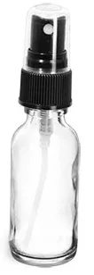 1 oz     Clear Glass Round Bottles w/ Black Fine Mist Sprayers