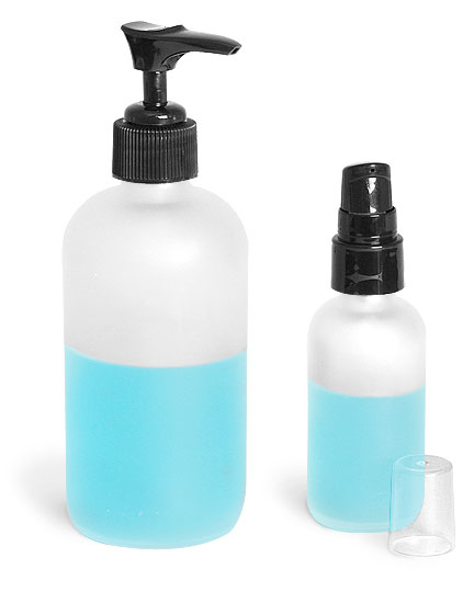 Frosted Glass Round Bottles
w/ Black Pumps 
