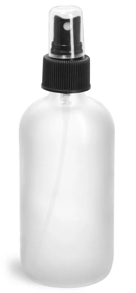 8 oz        Frosted Glass Round Bottles w/ Black Fine Mist Sprayers