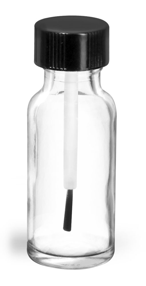 1/2 oz      Clear Glass Boston Round Bottles w/ Black Brush Caps