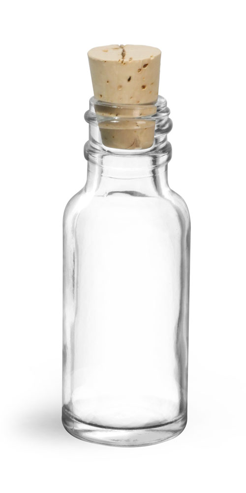 1/2 oz Clear Glass Boston Round with Cork Stopper