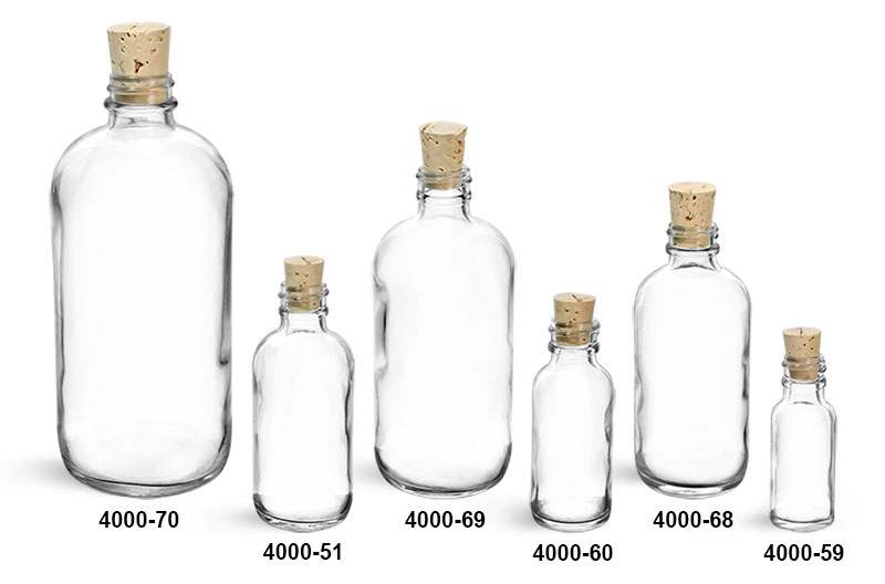 Sks Bottle And Packaging Glass Bottles Clear Glass Boston Round Bottles W Cork Stoppers