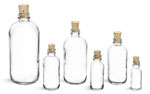 Clear Glass Boston Round Bottles w/ Cork Stoppers