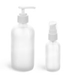 Frosted Glass Boston Round Bottles w/ White Pumps