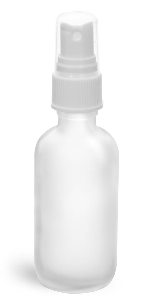 2 OZ CLEAR FROSTED GLASS BOSTON ROUNDS W/ WHITE SPRAYERS