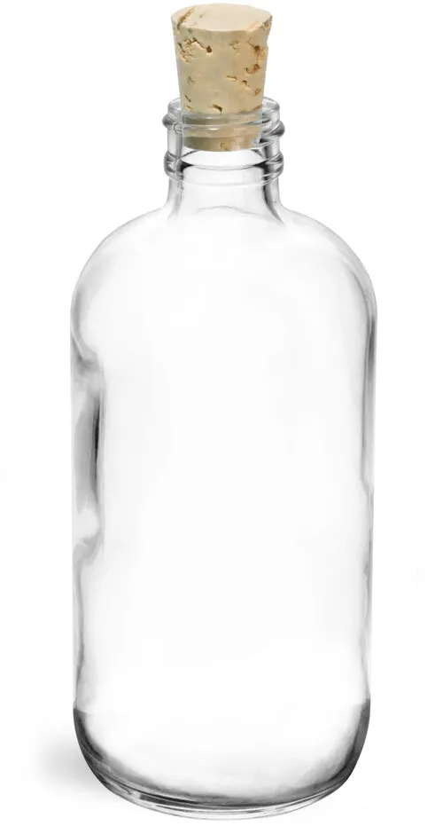 Bulk 250 ml Glass Cork Top Round Bottle #8 Cork Neck Finish, Clear | TricorBraun