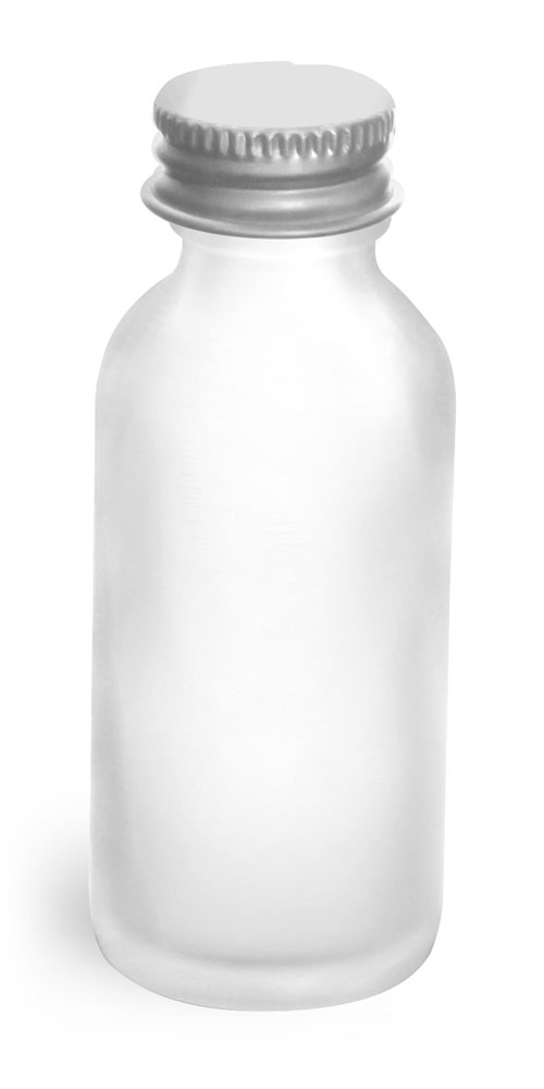 1 oz Frosted Glass Round Bottles w/ Lined Aluminum Caps