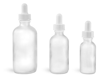 Glass Bottles, Frosted Glass Boston Round Bottles w/ White Bulb Glass Droppers