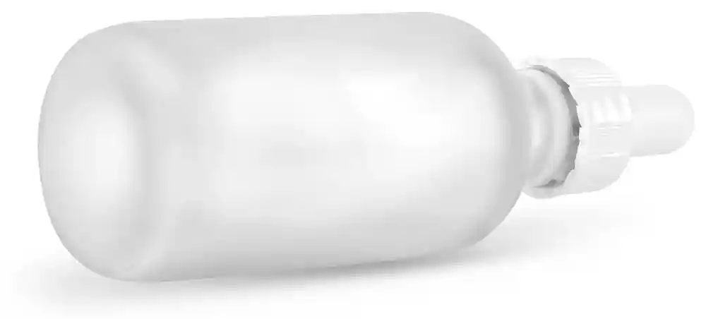 Frosted Glass Bottles, Glass Boston Round Bottles w/ White Bulb Glass Droppers