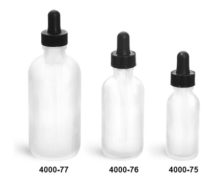 Glass Bottles, Frosted Glass Boston Round Bottles w/ Black Bulb Glass Droppers