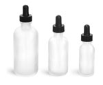 Frosted Glass Boston Round Bottles w/ Black Bulb Glass Droppers