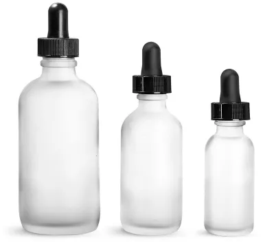 Glass Bottles, Frosted Glass Boston Round Bottles w/ Black Bulb Glass Droppers