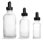 Glass Bottles, Frosted Glass Boston Round Bottles w/ Black Bulb Glass Droppers