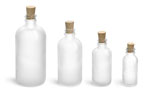 Frosted Glass Boston Round Bottles w/ Cork Stoppers