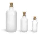 Glass Bottles, Frosted Glass Boston Round Bottles w/ Cork Stoppers