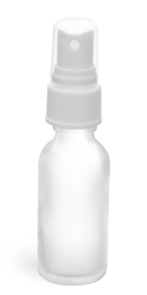 1 oz Clear Frosted Glass Boston Rounds w/ White Sprayers